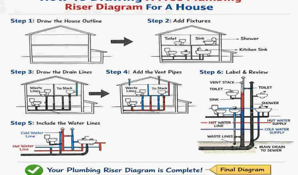 how to draw a house plumbing riser diagram