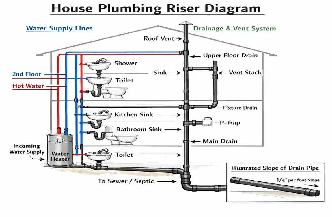 how to draw a house plumbing riser diagram