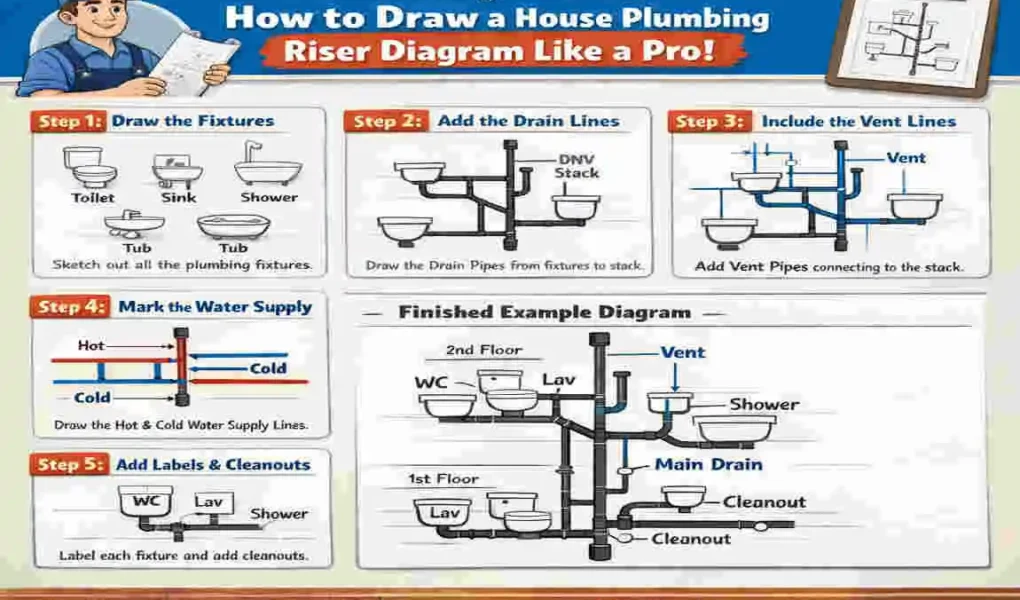 how to draw a house plumbing riser diagram