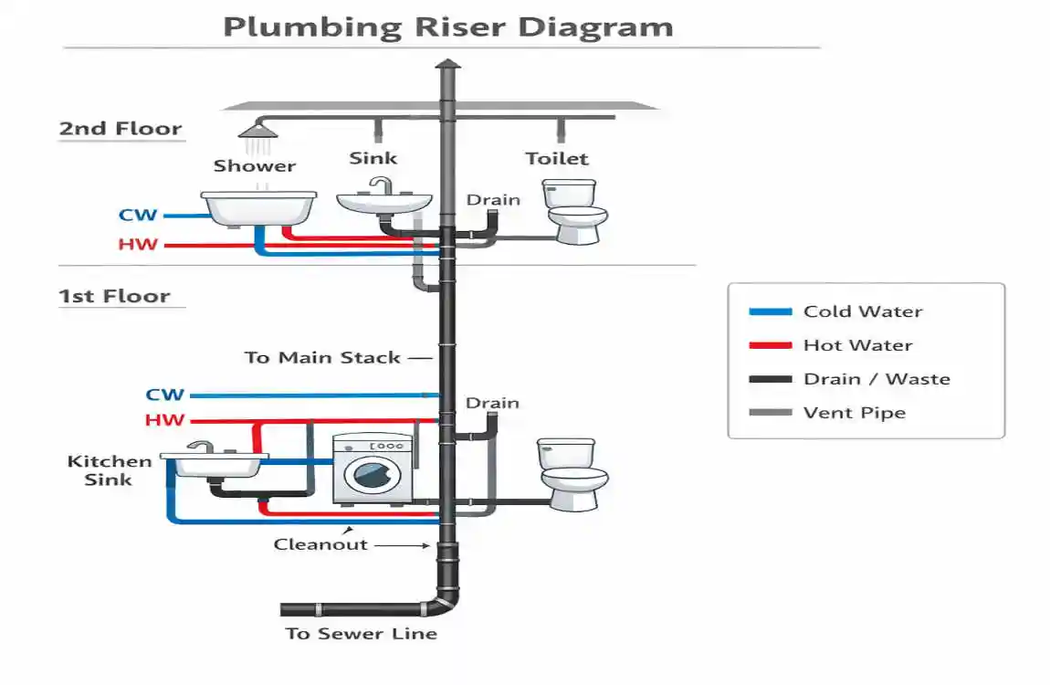 how to draw a house plumbing riser diagram