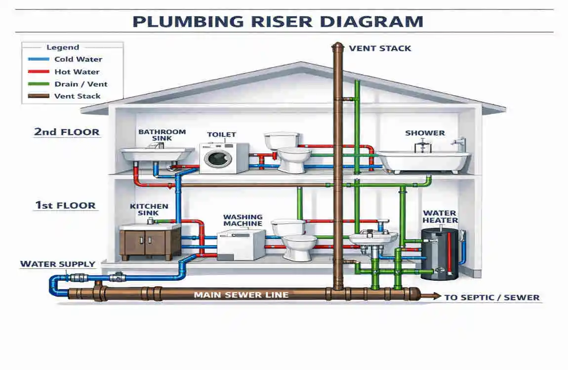 how to draw a house plumbing riser diagram