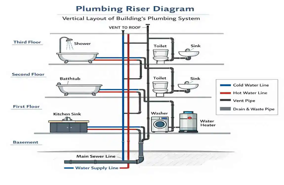 how to draw a house plumbing riser diagram