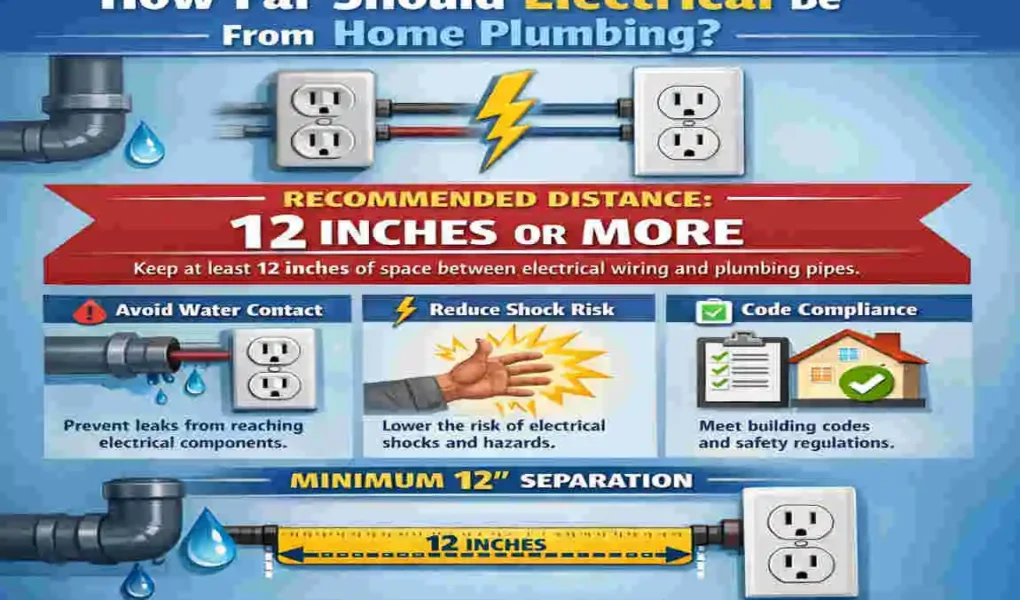 how far does electrical have to be from home plumbing