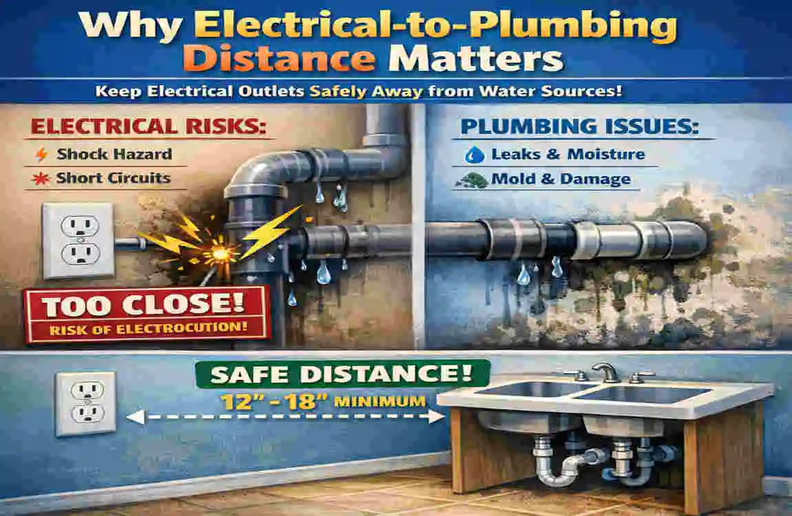 how far does electrical have to be from home plumbing
