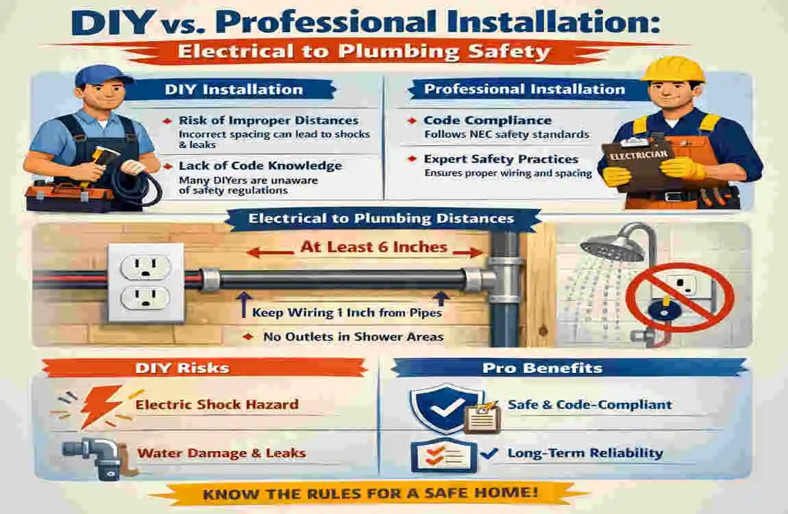 how far does electrical have to be from home plumbing