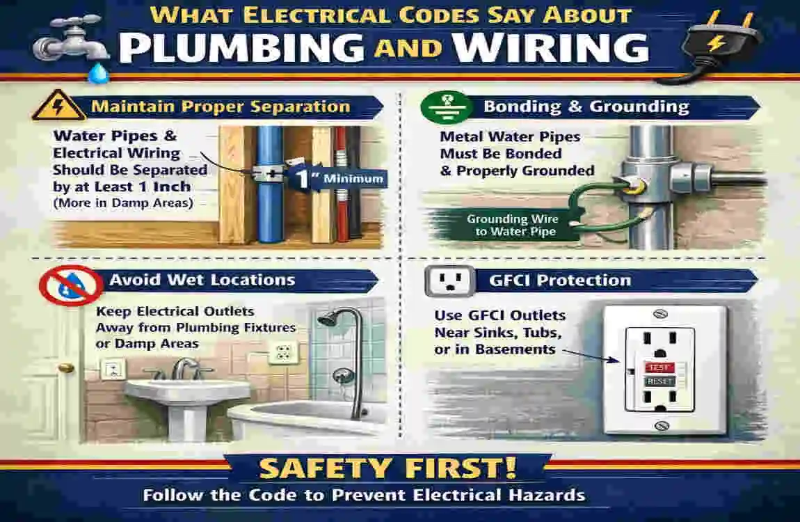 how far does electrical have to be from home plumbing