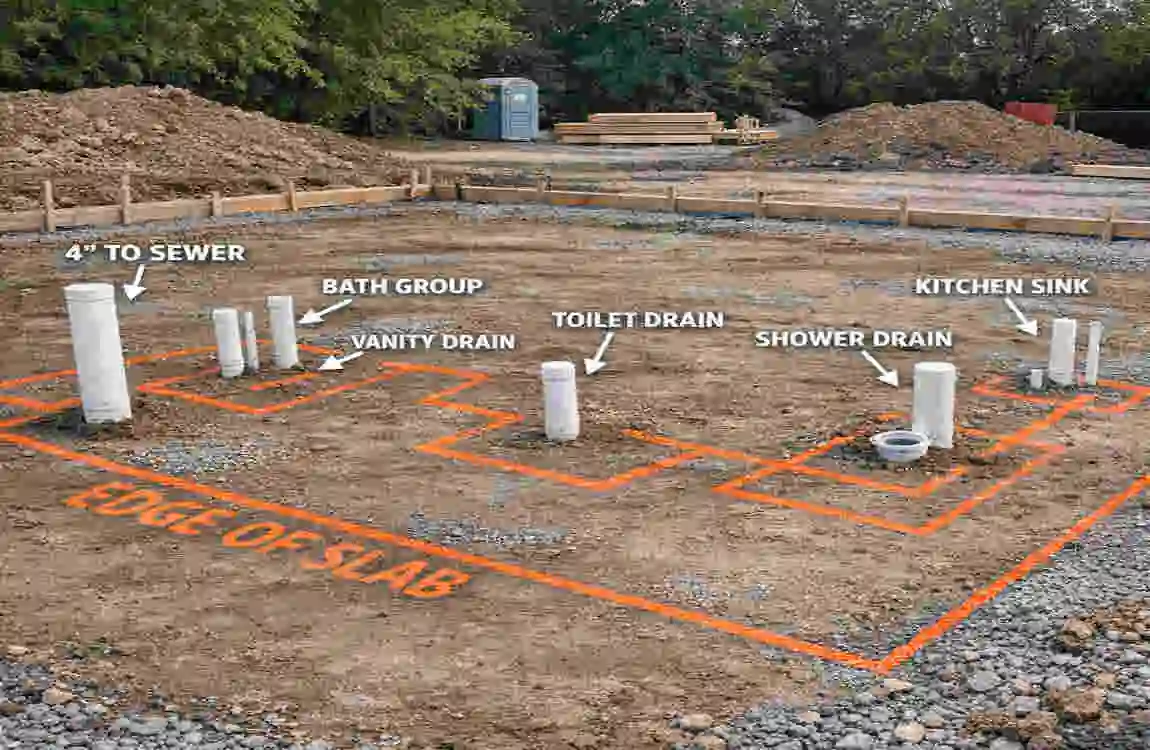 how to rough in home plumbing for slab