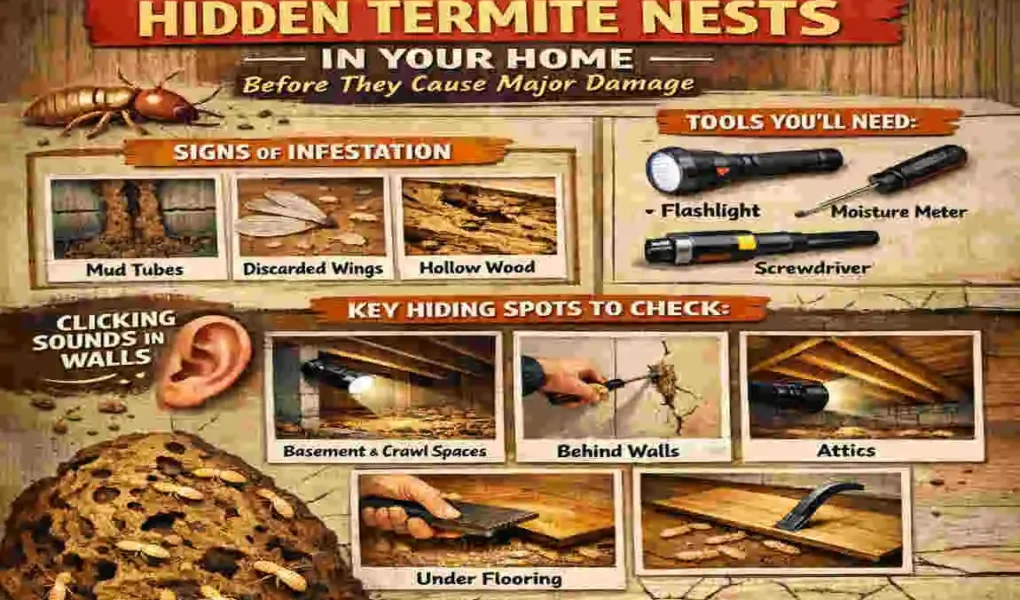 how to find termite nest in house