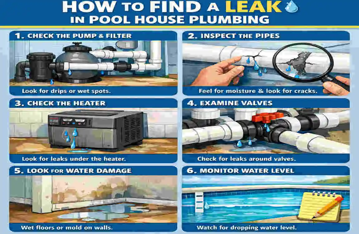 how to find leak in pool house plumbing