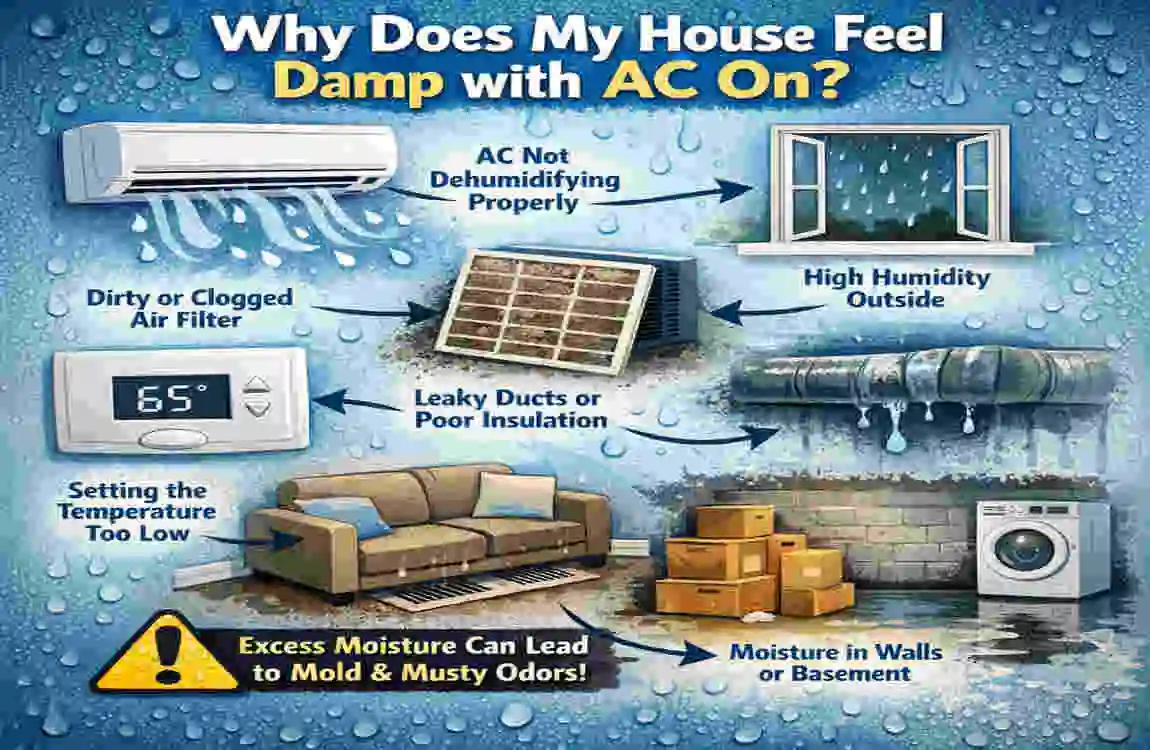 why does my house feel damp with ac on