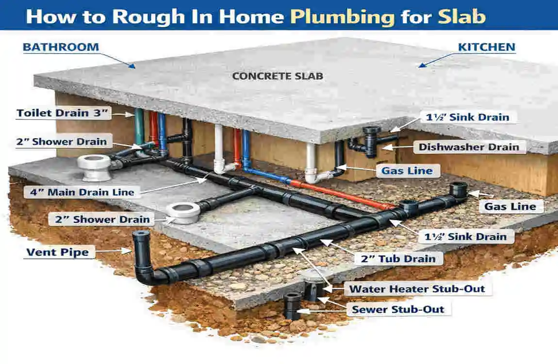how to rough in home plumbing for slab