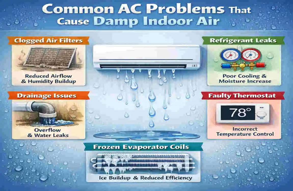 why does my house feel damp with ac on