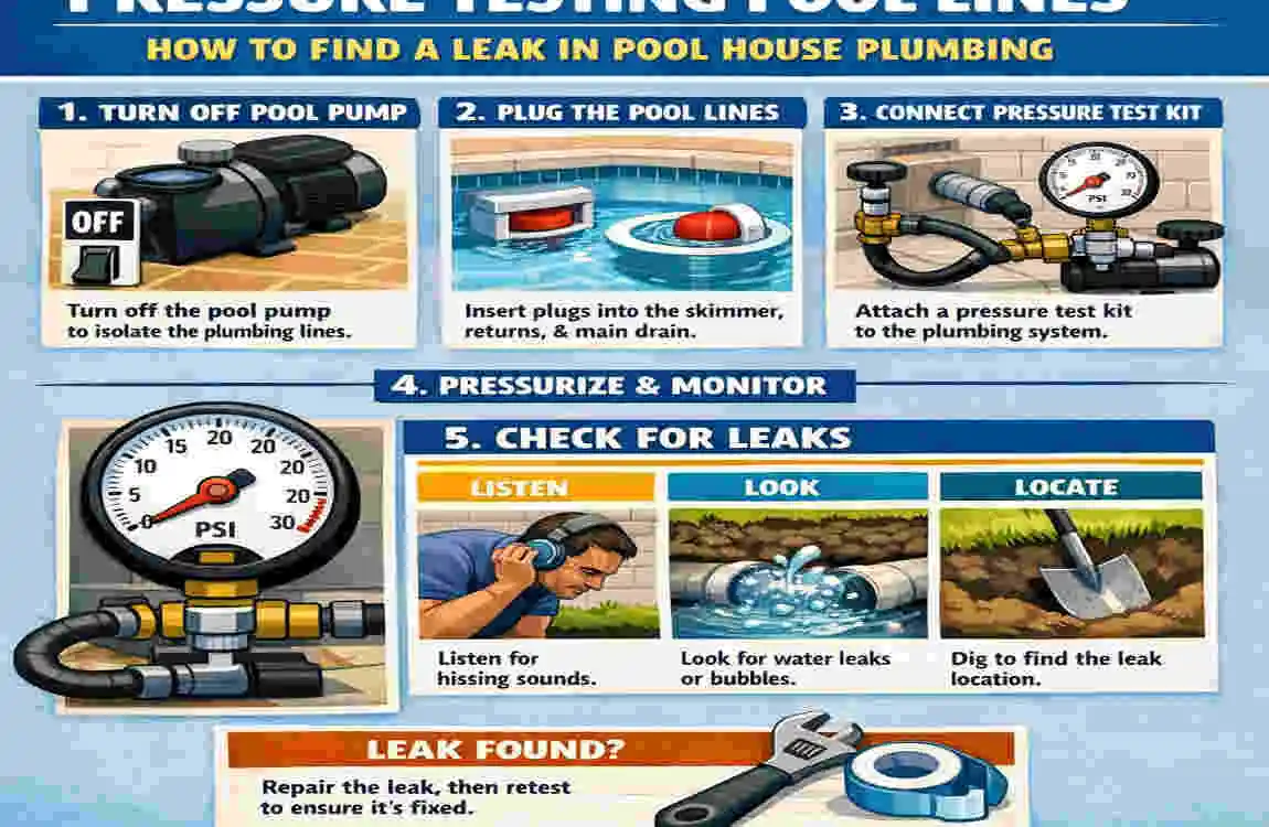 how to find leak in pool house plumbing