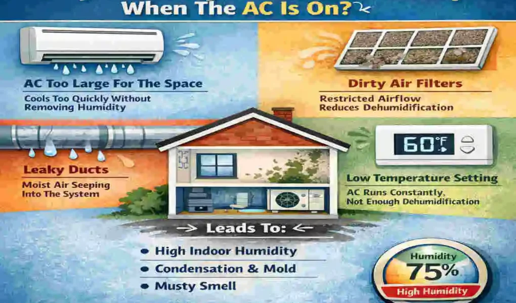 why does my house feel damp with ac on