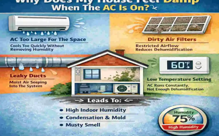 why does my house feel damp with ac on