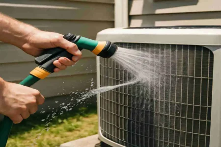 Spraying water on an AC condenser is an effective method to improve home cooling efficiency. When water sprays on the condenser coils, it helps cool them down faster through evaporation, allowing the AC to expel heat more effectively. This cooling effect reduces the workload on the air conditioner, potentially lowering energy consumption and utility bills. Additionally, spraying water cleans dirt and debris from the coils and condenser unit, maintaining airflow and preventing blockages that decrease efficiency. Regular spraying can also extend the lifespan of the AC system by preventing overheating and reducing component wear. Modern AC units are designed to safely handle water exposure, making this practice both safe and beneficial when done correctly. However, care should be taken to avoid certain sensitive parts that should remain dry. Overall, spraying water on the AC condenser can help cool a home more effectively and economically.