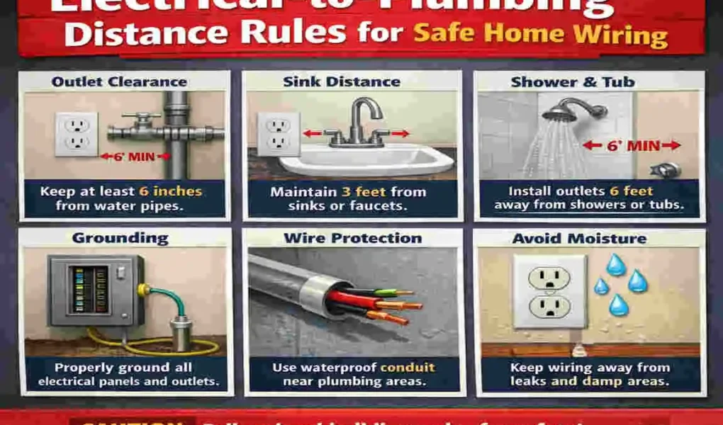 how far does electrical have to be from home plumbing