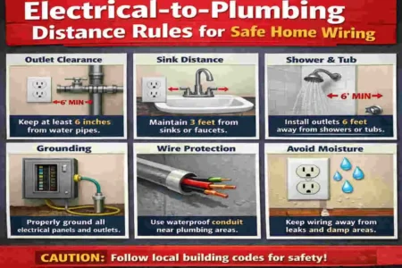 how far does electrical have to be from home plumbing