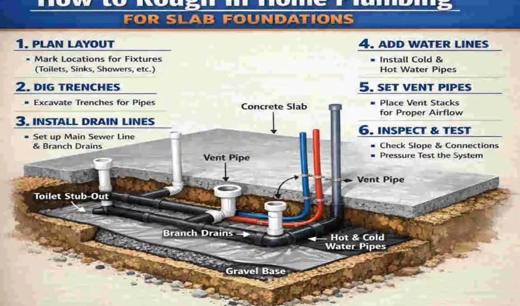 how to rough in home plumbing for slab