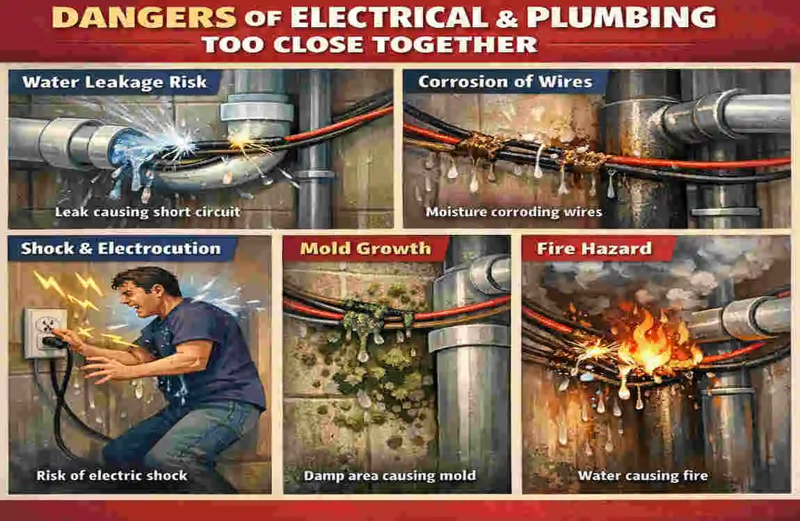 how far does electrical have to be from home plumbing