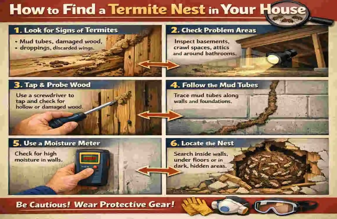 how to find termite nest in house