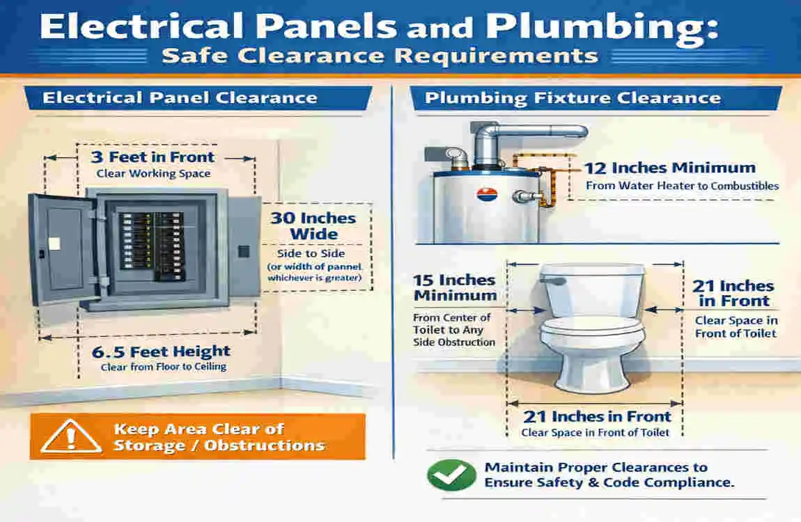 how far does electrical have to be from home plumbing