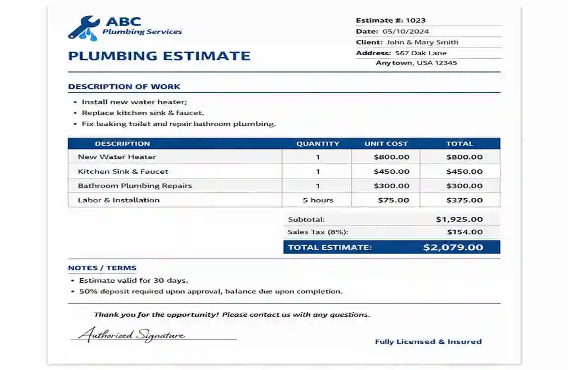 how to bid on home plumbing jobs
