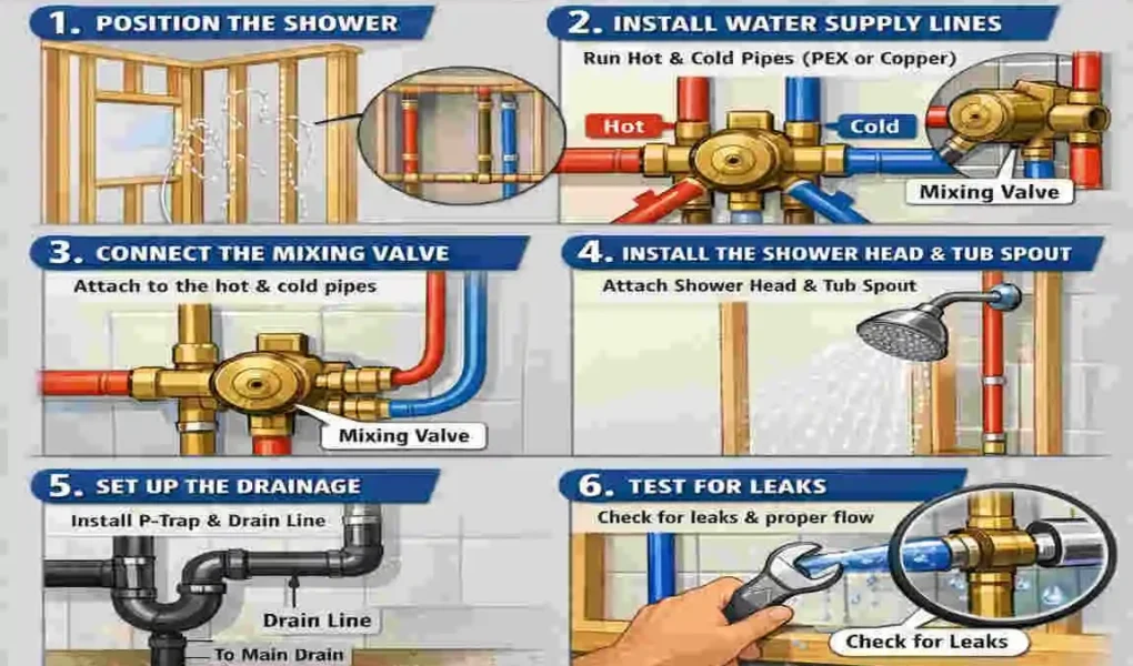how to install house plumbing for shower
