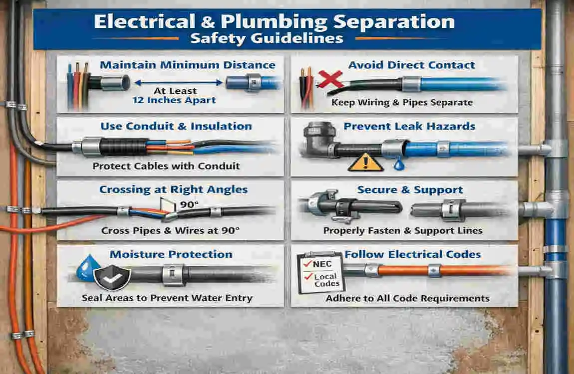 how far does electrical have to be from home plumbing