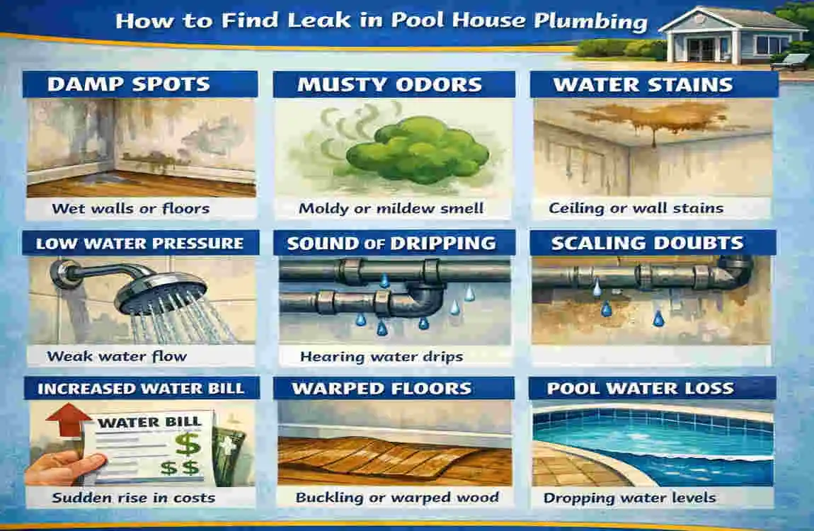 how to find leak in pool house plumbing