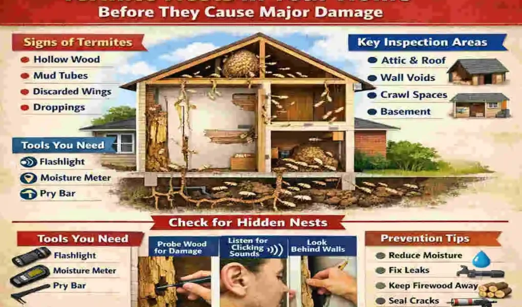 how to find termite nest in house