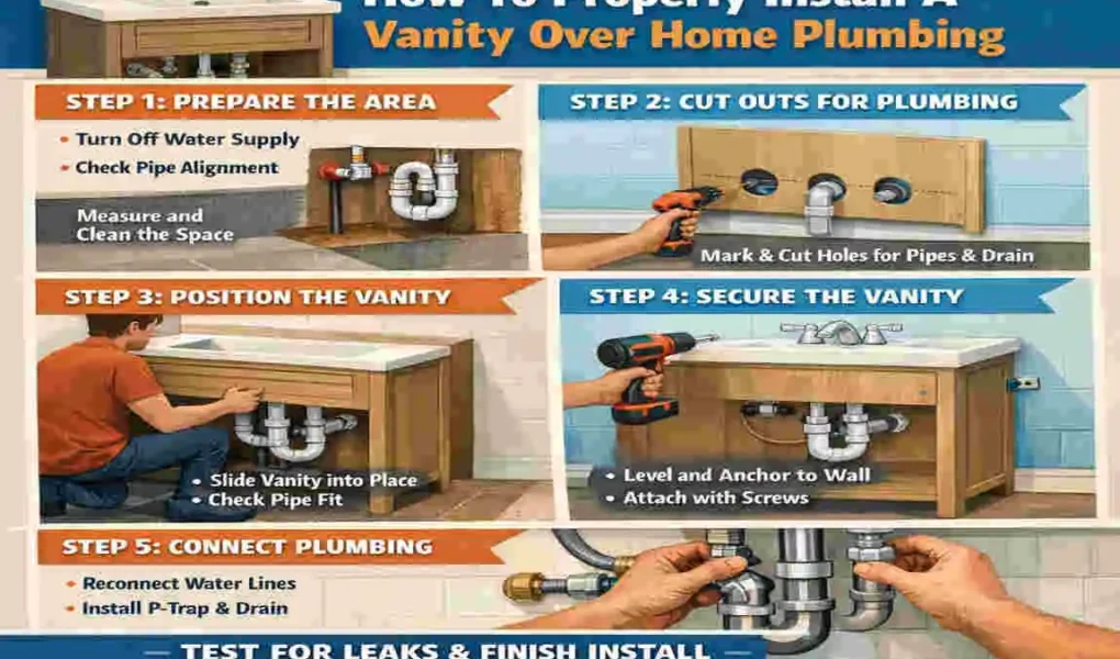how to install vanity over home plumbing