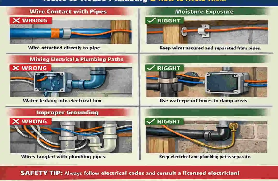 can you run electrical wire next to house plumbing