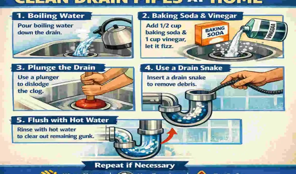 How to clean out drain pipes in house?