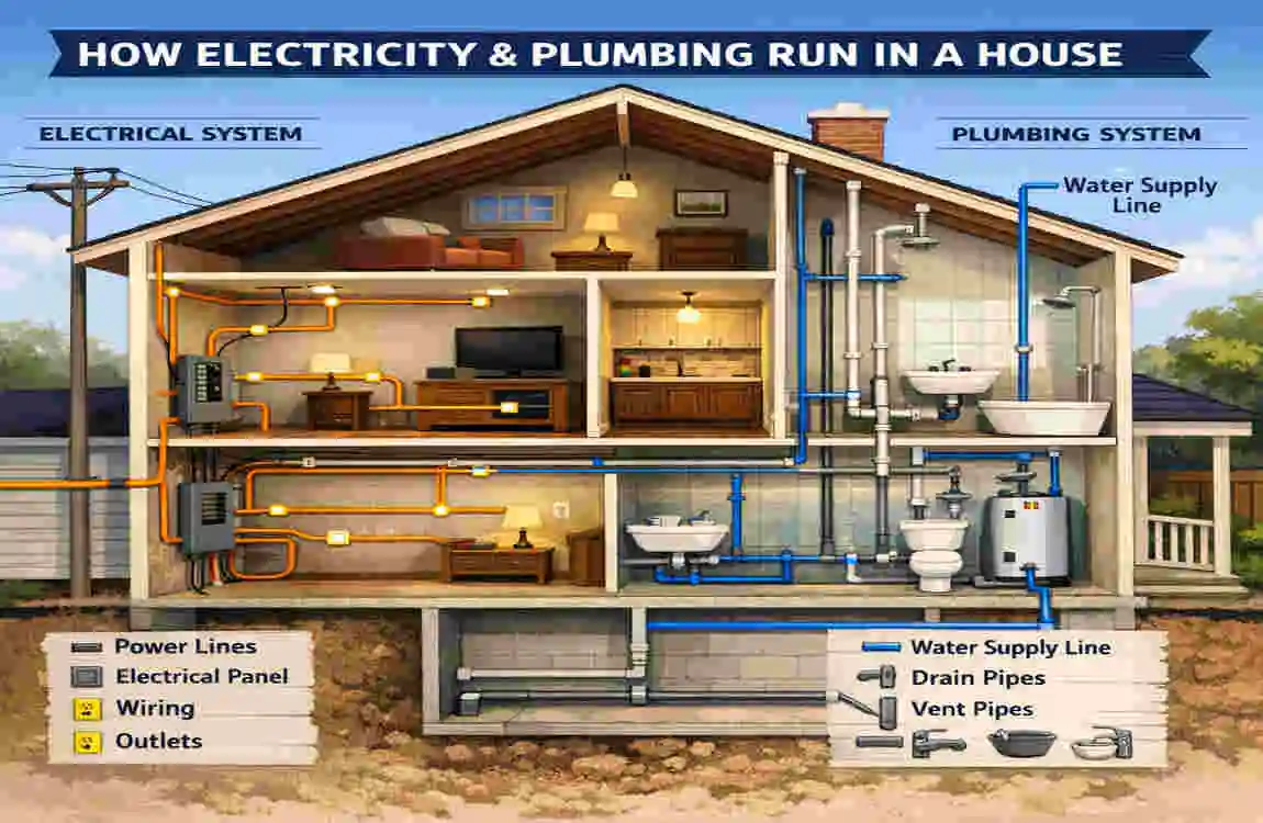 can you run electrical wire next to house plumbing