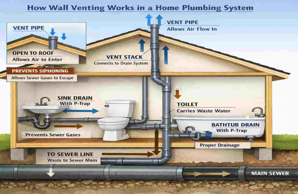 can you vent home plumbing through a wall