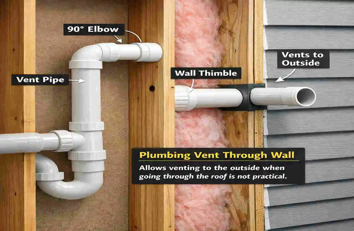 can you vent home plumbing through a wall