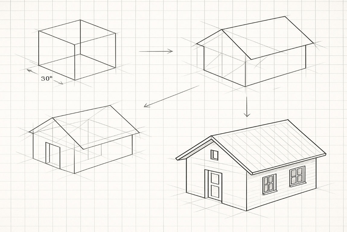 How to make an isometric drawing of a house?
