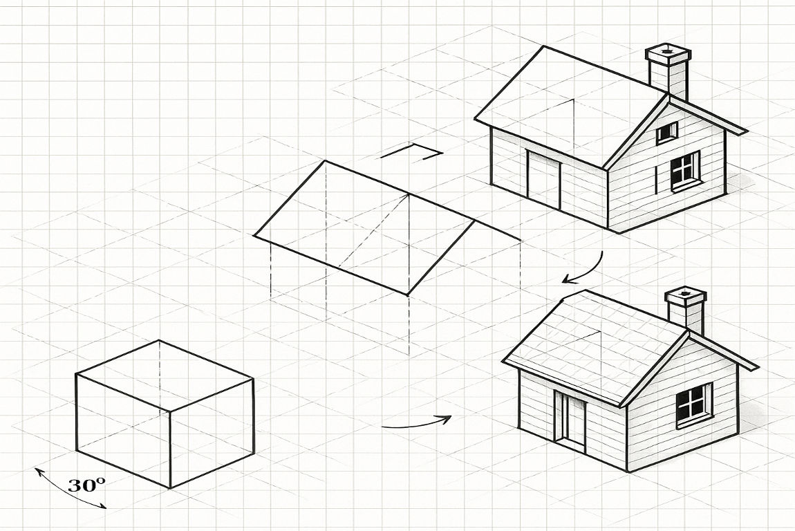 How to make an isometric drawing of a house?
