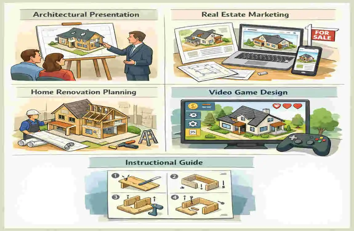 How to make an isometric drawing of a house?