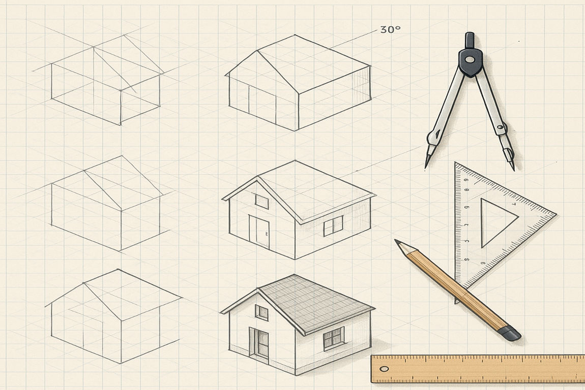 How to make an isometric drawing of a house?