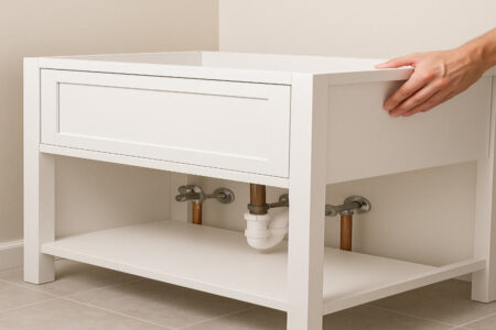 how to install vanity over home plumbing