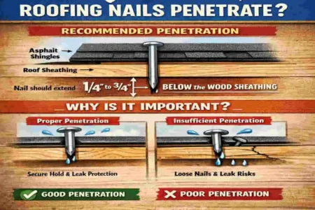 how far should house roofing nails penetrate
