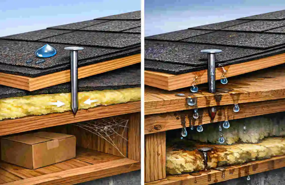 how far should house roofing nails penetrate