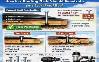 how far should house roofing nails