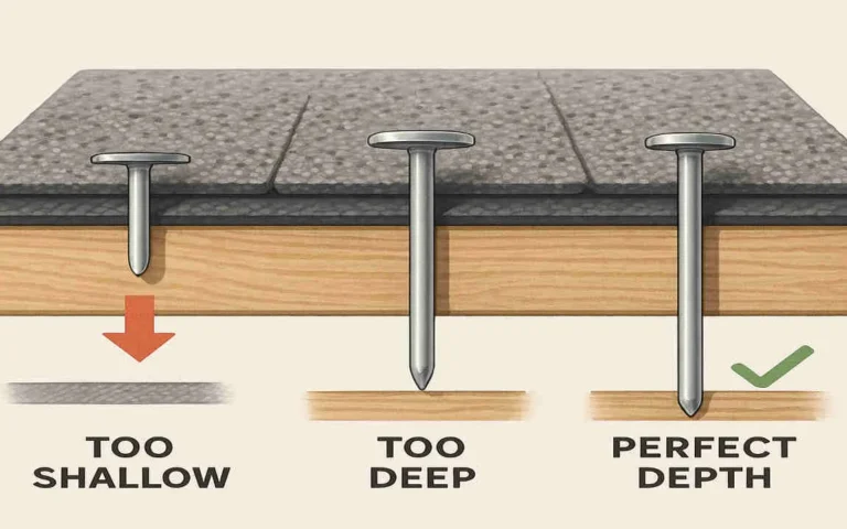 how far should house roofing nails penetrate
