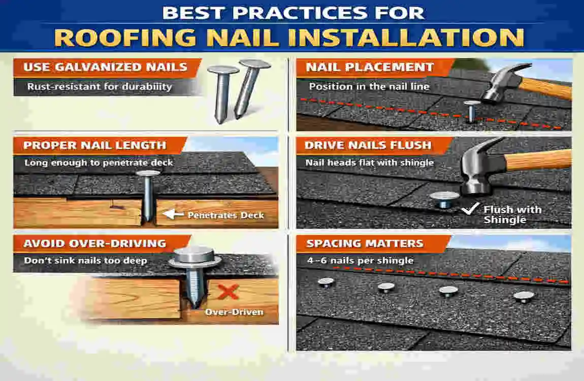 how far should house roofing nails