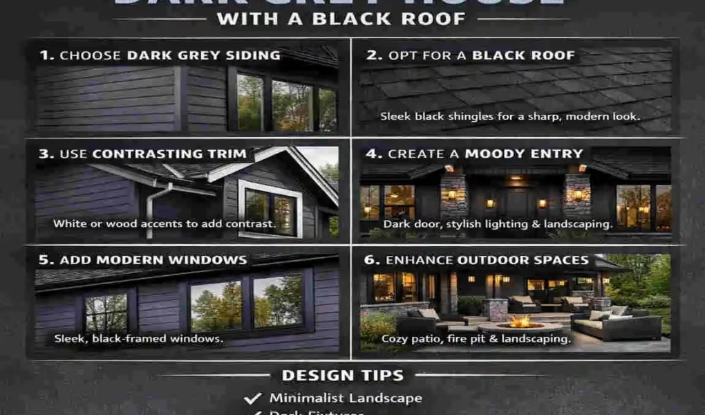 dark grey with black roof house design