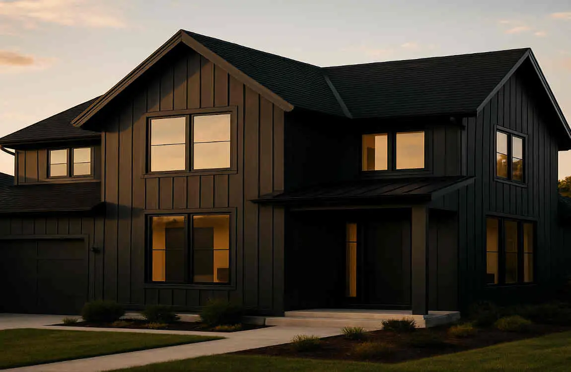 dark grey house with black roof