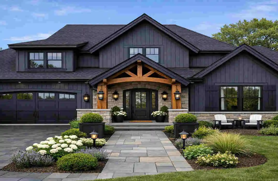 dark grey with black roof house design